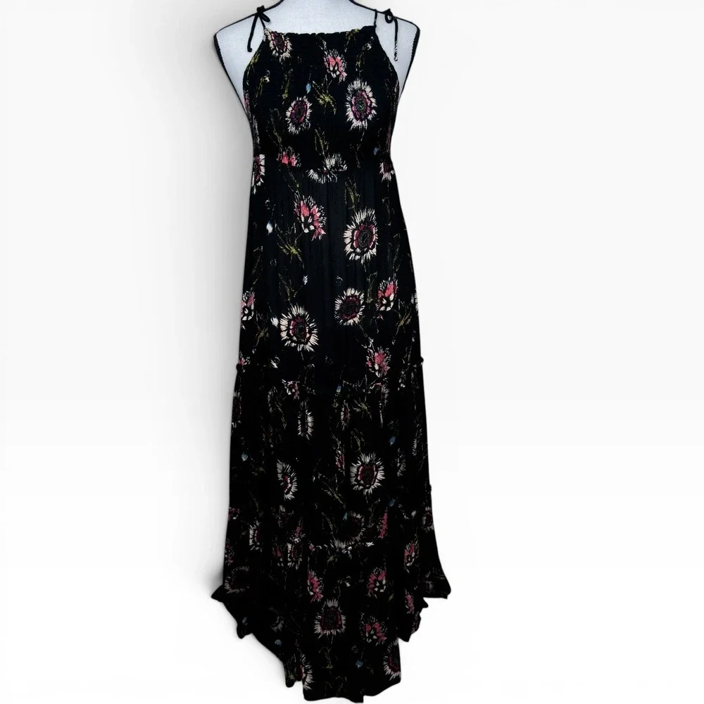 Intimately Free People Garden Party Maxi Dress Womens‎ XS Black Floral Smocked